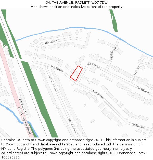 34, THE AVENUE, RADLETT, WD7 7DW: Location map and indicative extent of plot