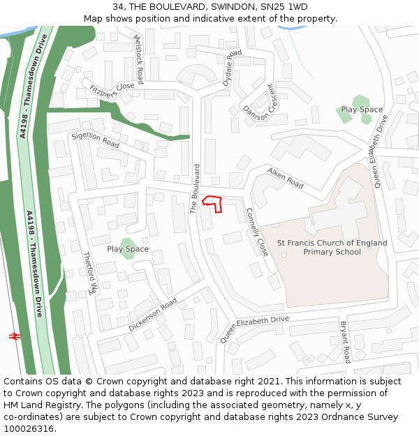 34, THE BOULEVARD, SWINDON, SN25 1WD: Location map and indicative extent of plot