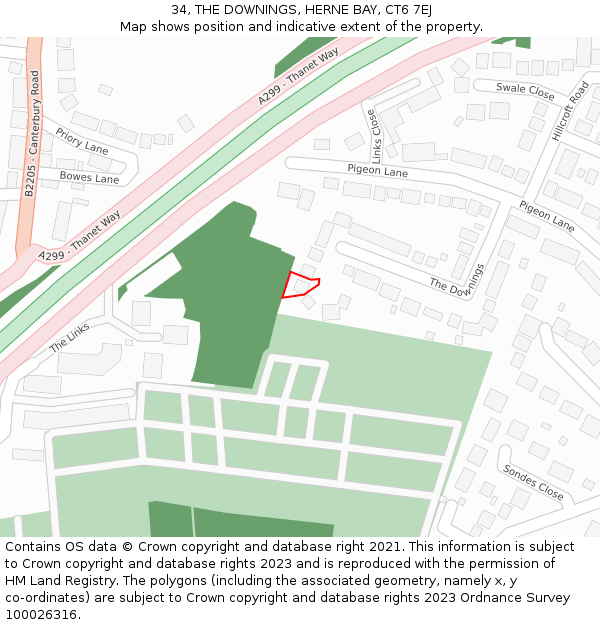 34, THE DOWNINGS, HERNE BAY, CT6 7EJ: Location map and indicative extent of plot