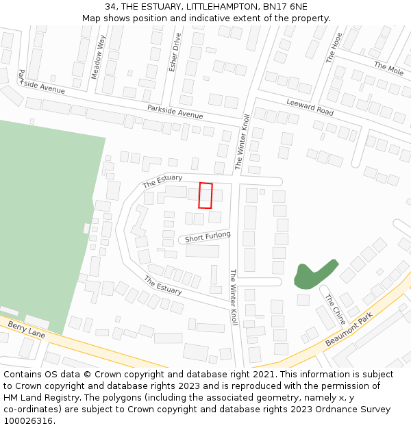 34, THE ESTUARY, LITTLEHAMPTON, BN17 6NE: Location map and indicative extent of plot