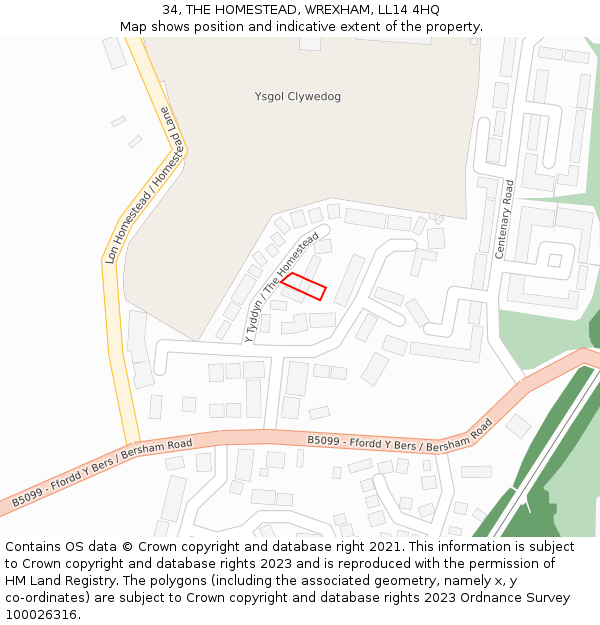 34, THE HOMESTEAD, WREXHAM, LL14 4HQ: Location map and indicative extent of plot