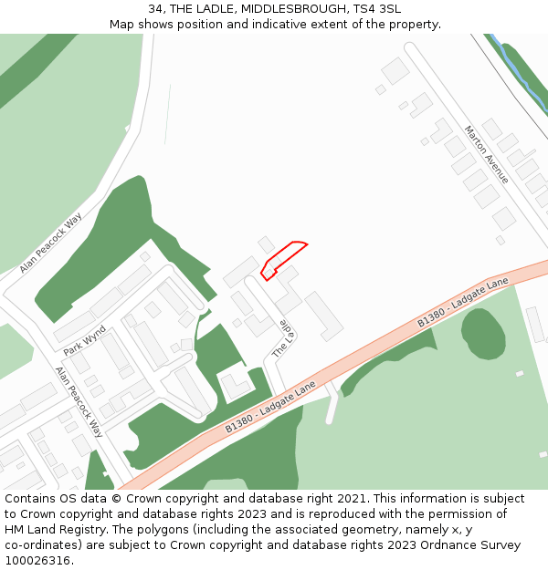 34, THE LADLE, MIDDLESBROUGH, TS4 3SL: Location map and indicative extent of plot