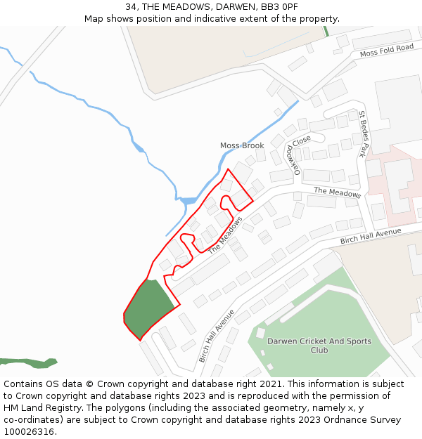 34, THE MEADOWS, DARWEN, BB3 0PF: Location map and indicative extent of plot