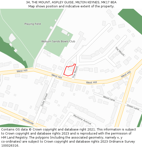 34, THE MOUNT, ASPLEY GUISE, MILTON KEYNES, MK17 8EA: Location map and indicative extent of plot