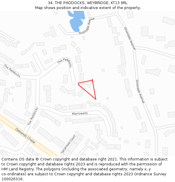 34, THE PADDOCKS, WEYBRIDGE, KT13 9RL: Location map and indicative extent of plot