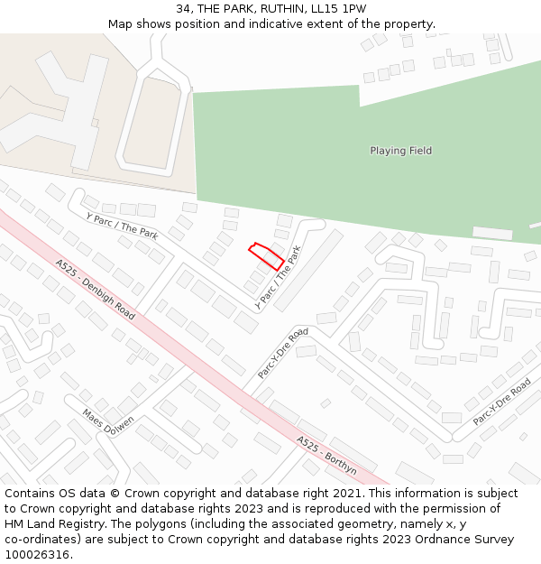 34, THE PARK, RUTHIN, LL15 1PW: Location map and indicative extent of plot