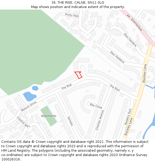 34, THE RISE, CALNE, SN11 0LG: Location map and indicative extent of plot