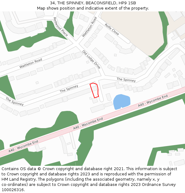 34, THE SPINNEY, BEACONSFIELD, HP9 1SB: Location map and indicative extent of plot