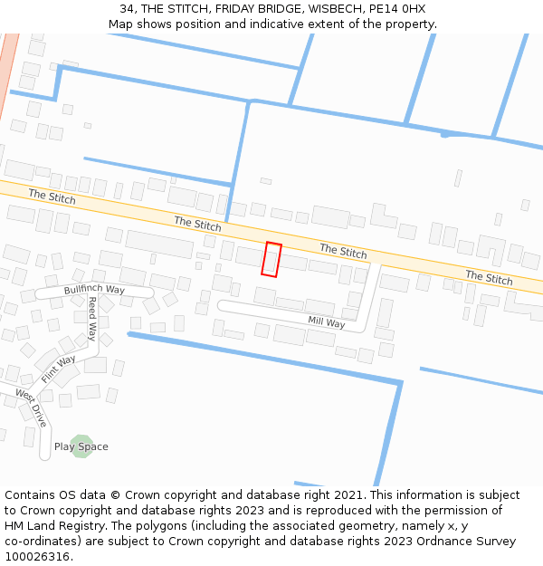 34, THE STITCH, FRIDAY BRIDGE, WISBECH, PE14 0HX: Location map and indicative extent of plot