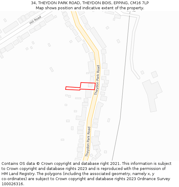 34, THEYDON PARK ROAD, THEYDON BOIS, EPPING, CM16 7LP: Location map and indicative extent of plot