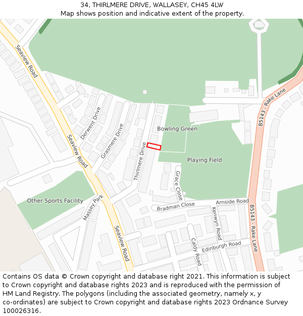 34, THIRLMERE DRIVE, WALLASEY, CH45 4LW: Location map and indicative extent of plot