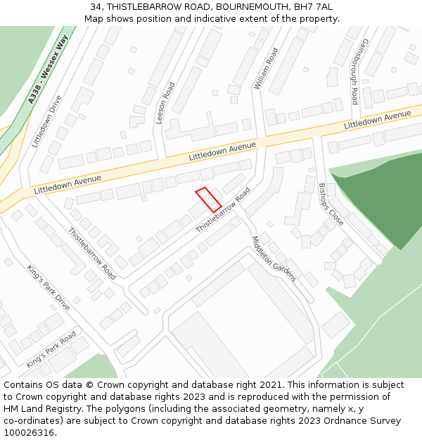 34, THISTLEBARROW ROAD, BOURNEMOUTH, BH7 7AL: Location map and indicative extent of plot