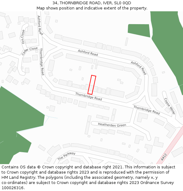 34, THORNBRIDGE ROAD, IVER, SL0 0QD: Location map and indicative extent of plot