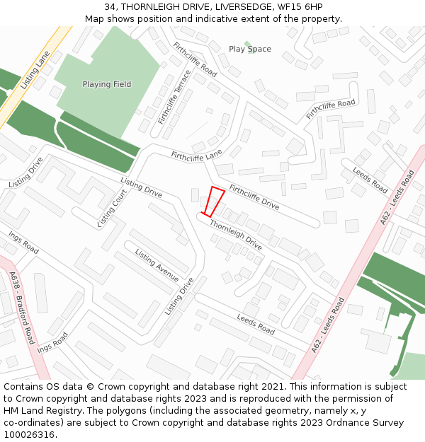 34, THORNLEIGH DRIVE, LIVERSEDGE, WF15 6HP: Location map and indicative extent of plot