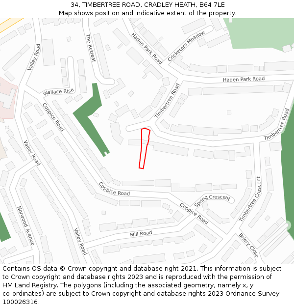 34, TIMBERTREE ROAD, CRADLEY HEATH, B64 7LE: Location map and indicative extent of plot