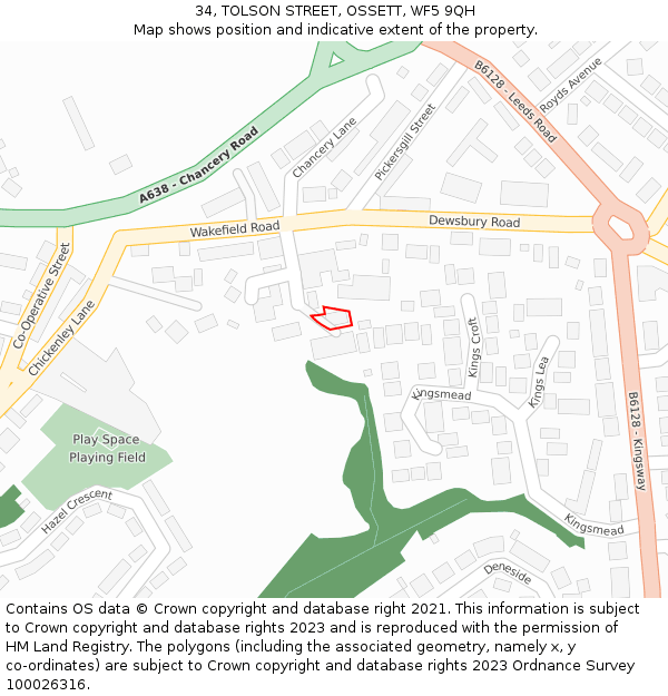 34, TOLSON STREET, OSSETT, WF5 9QH: Location map and indicative extent of plot