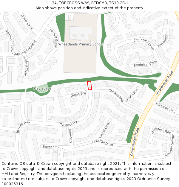 34, TORCROSS WAY, REDCAR, TS10 2RU: Location map and indicative extent of plot