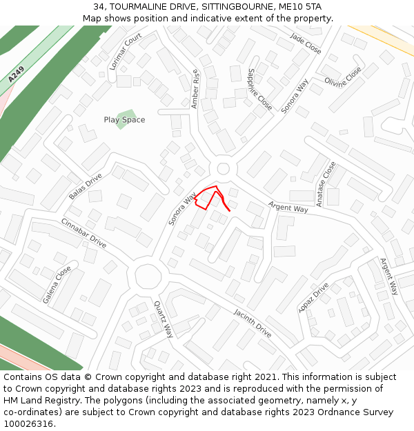 34, TOURMALINE DRIVE, SITTINGBOURNE, ME10 5TA: Location map and indicative extent of plot