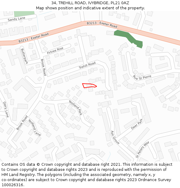 34, TREHILL ROAD, IVYBRIDGE, PL21 0AZ: Location map and indicative extent of plot