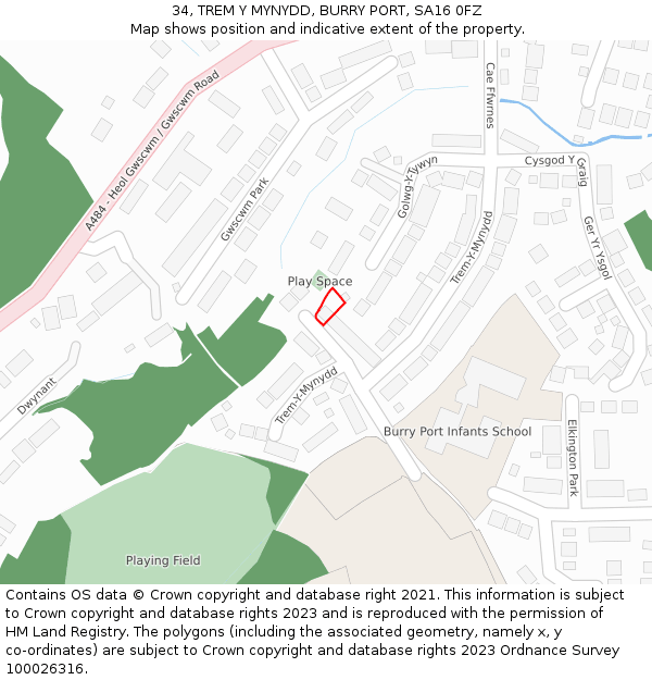 34, TREM Y MYNYDD, BURRY PORT, SA16 0FZ: Location map and indicative extent of plot