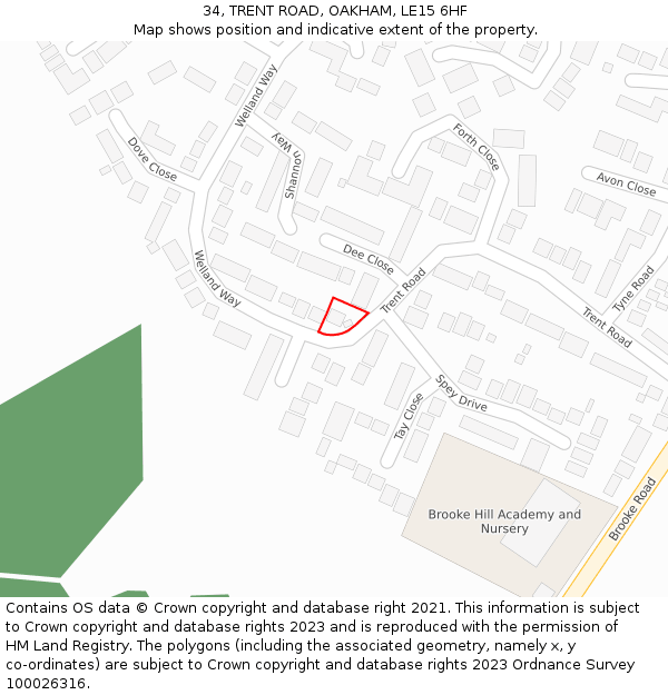 34, TRENT ROAD, OAKHAM, LE15 6HF: Location map and indicative extent of plot