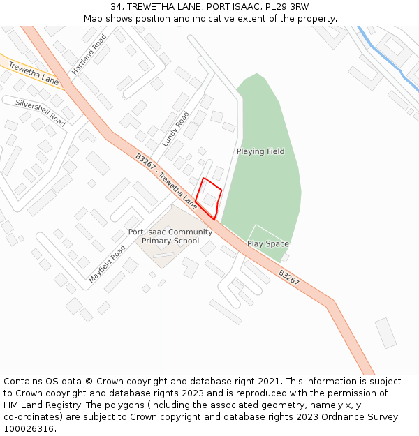 34, TREWETHA LANE, PORT ISAAC, PL29 3RW: Location map and indicative extent of plot