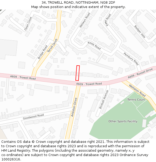 34, TROWELL ROAD, NOTTINGHAM, NG8 2DF: Location map and indicative extent of plot