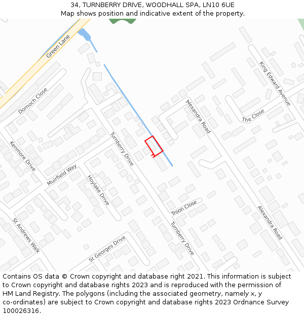 34, TURNBERRY DRIVE, WOODHALL SPA, LN10 6UE: Location map and indicative extent of plot