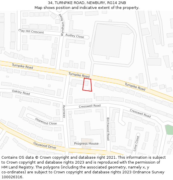34, TURNPIKE ROAD, NEWBURY, RG14 2NB: Location map and indicative extent of plot