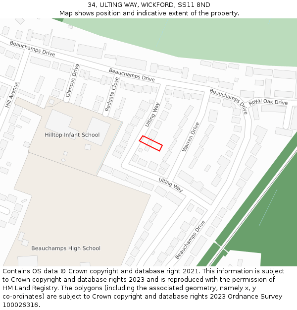 34, ULTING WAY, WICKFORD, SS11 8ND: Location map and indicative extent of plot