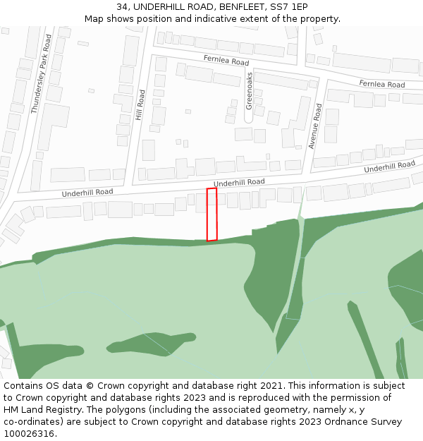 34, UNDERHILL ROAD, BENFLEET, SS7 1EP: Location map and indicative extent of plot