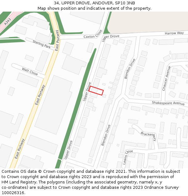 34, UPPER DROVE, ANDOVER, SP10 3NB: Location map and indicative extent of plot