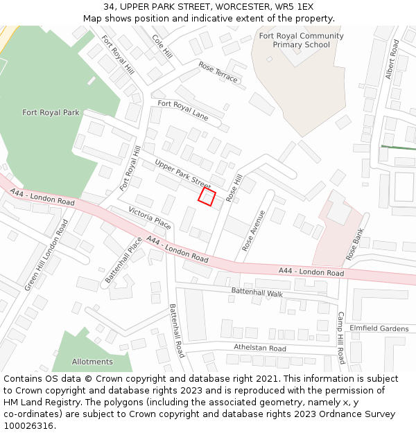 34, UPPER PARK STREET, WORCESTER, WR5 1EX: Location map and indicative extent of plot