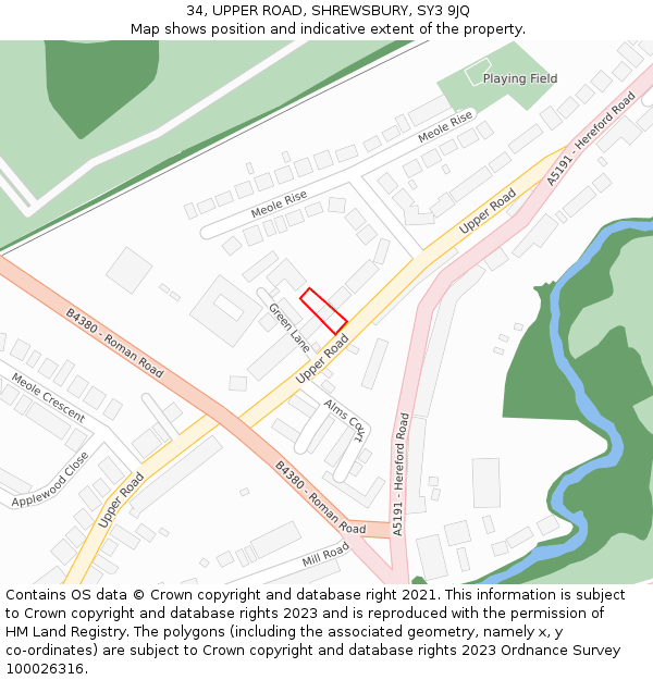 34, UPPER ROAD, SHREWSBURY, SY3 9JQ: Location map and indicative extent of plot