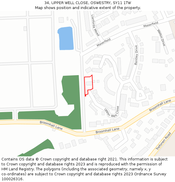 34, UPPER WELL CLOSE, OSWESTRY, SY11 1TW: Location map and indicative extent of plot