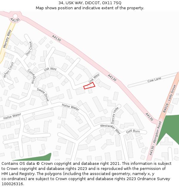 34, USK WAY, DIDCOT, OX11 7SQ: Location map and indicative extent of plot
