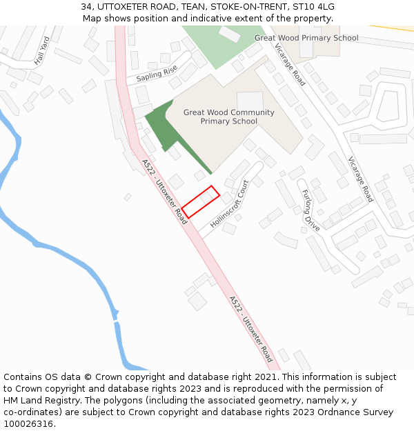 34, UTTOXETER ROAD, TEAN, STOKE-ON-TRENT, ST10 4LG: Location map and indicative extent of plot