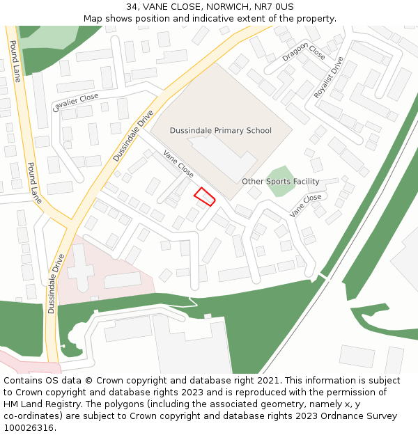 34, VANE CLOSE, NORWICH, NR7 0US: Location map and indicative extent of plot