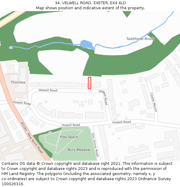 34, VELWELL ROAD, EXETER, EX4 4LD: Location map and indicative extent of plot