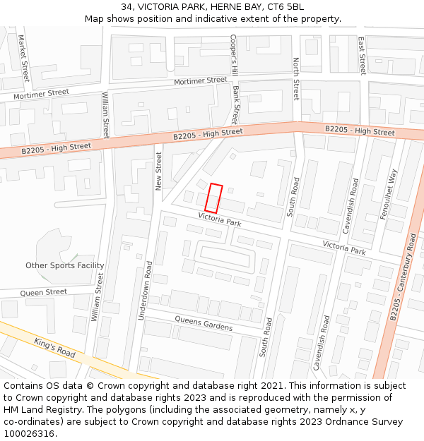 34, VICTORIA PARK, HERNE BAY, CT6 5BL: Location map and indicative extent of plot