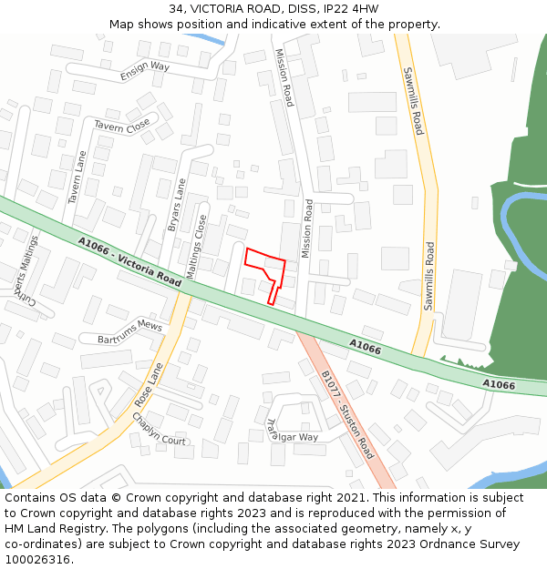 34, VICTORIA ROAD, DISS, IP22 4HW: Location map and indicative extent of plot