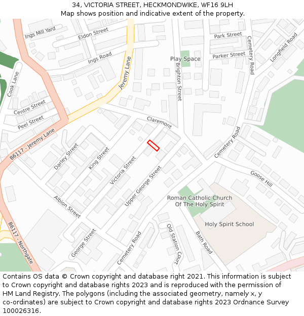 34, VICTORIA STREET, HECKMONDWIKE, WF16 9LH: Location map and indicative extent of plot