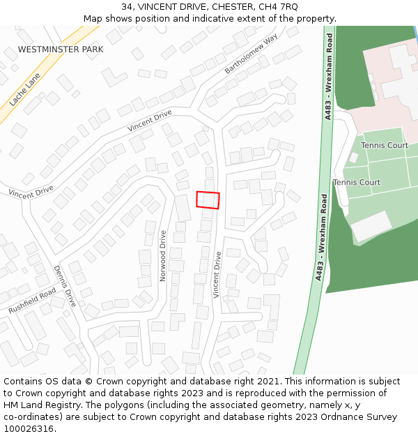 34, VINCENT DRIVE, CHESTER, CH4 7RQ: Location map and indicative extent of plot