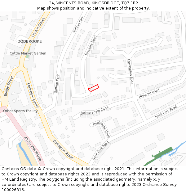 34, VINCENTS ROAD, KINGSBRIDGE, TQ7 1RP: Location map and indicative extent of plot