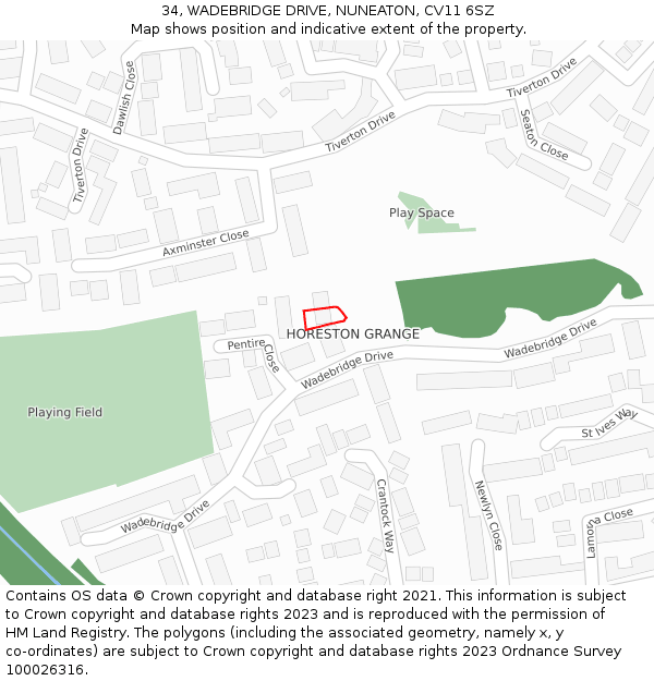 34, WADEBRIDGE DRIVE, NUNEATON, CV11 6SZ: Location map and indicative extent of plot