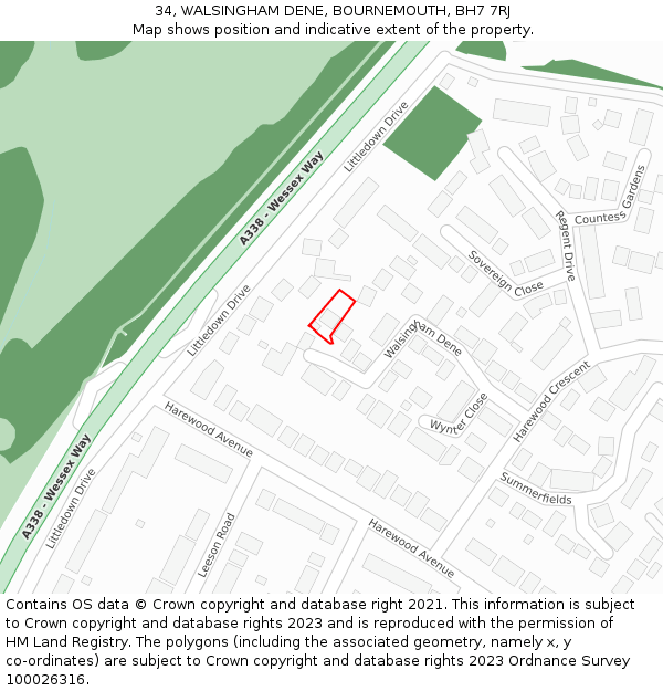 34, WALSINGHAM DENE, BOURNEMOUTH, BH7 7RJ: Location map and indicative extent of plot