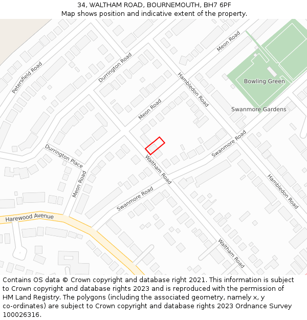 34, WALTHAM ROAD, BOURNEMOUTH, BH7 6PF: Location map and indicative extent of plot