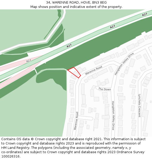 34, WARENNE ROAD, HOVE, BN3 8EG: Location map and indicative extent of plot