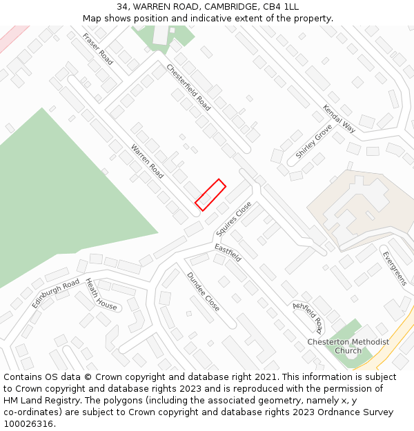34, WARREN ROAD, CAMBRIDGE, CB4 1LL: Location map and indicative extent of plot
