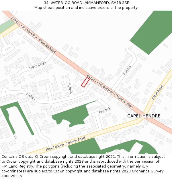 34, WATERLOO ROAD, AMMANFORD, SA18 3SF: Location map and indicative extent of plot